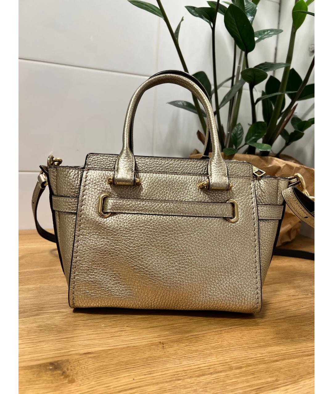 COACH Золотая кожаная сумка с короткими ручками, фото 3