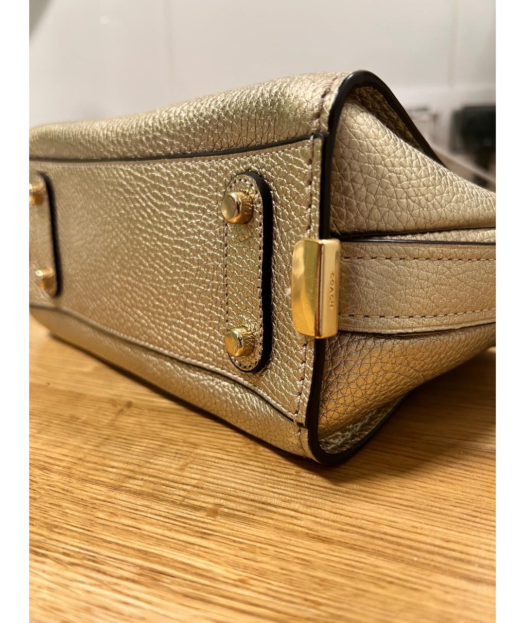 COACH Золотая кожаная сумка с короткими ручками, фото 8