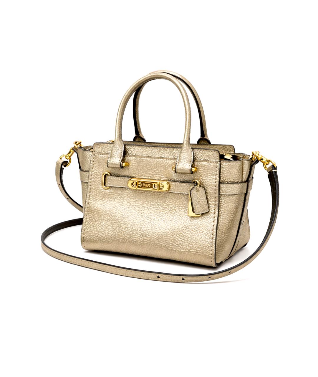 COACH Золотая кожаная сумка с короткими ручками, фото 2