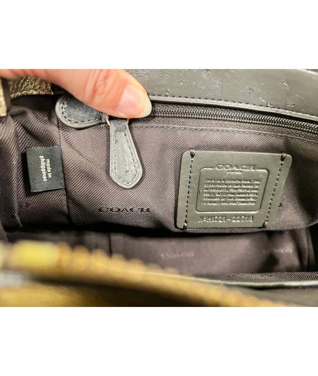 COACH Золотая кожаная сумка с короткими ручками, фото 6