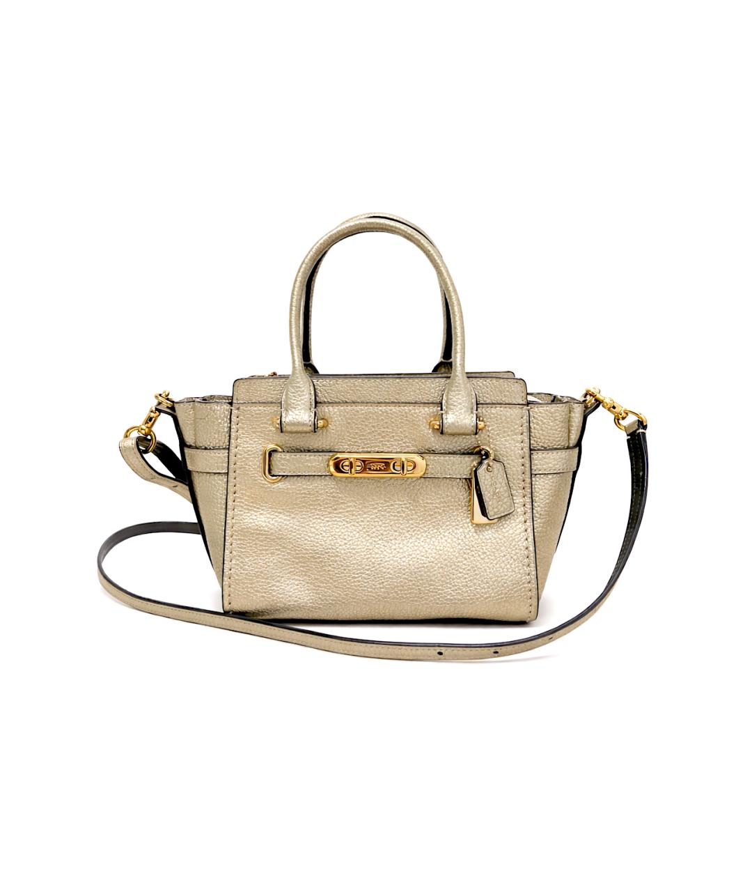 COACH Золотая кожаная сумка с короткими ручками, фото 9