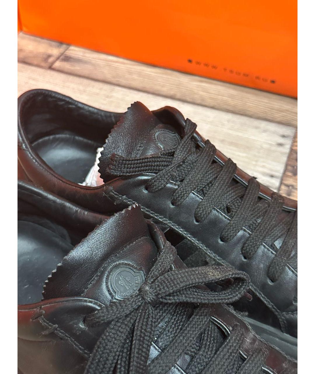 MONCLER Черные кожаные низкие кроссовки / кеды, фото 4