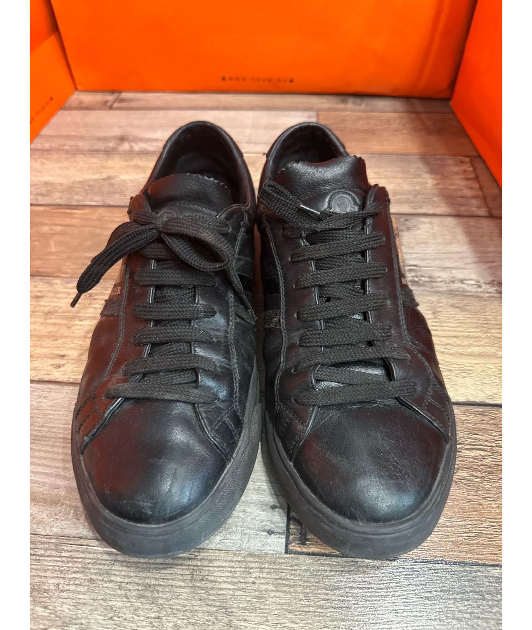 MONCLER Черные кожаные низкие кроссовки / кеды, фото 6