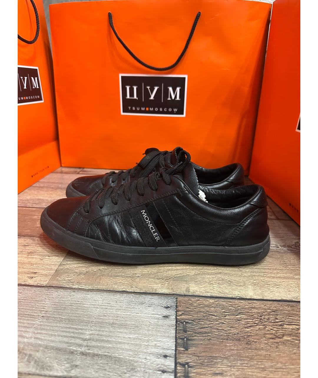 MONCLER Черные кожаные низкие кроссовки / кеды, фото 9