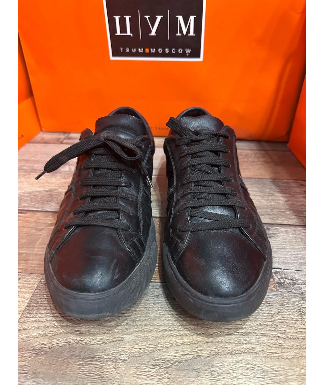 MONCLER Черные кожаные низкие кроссовки / кеды, фото 5