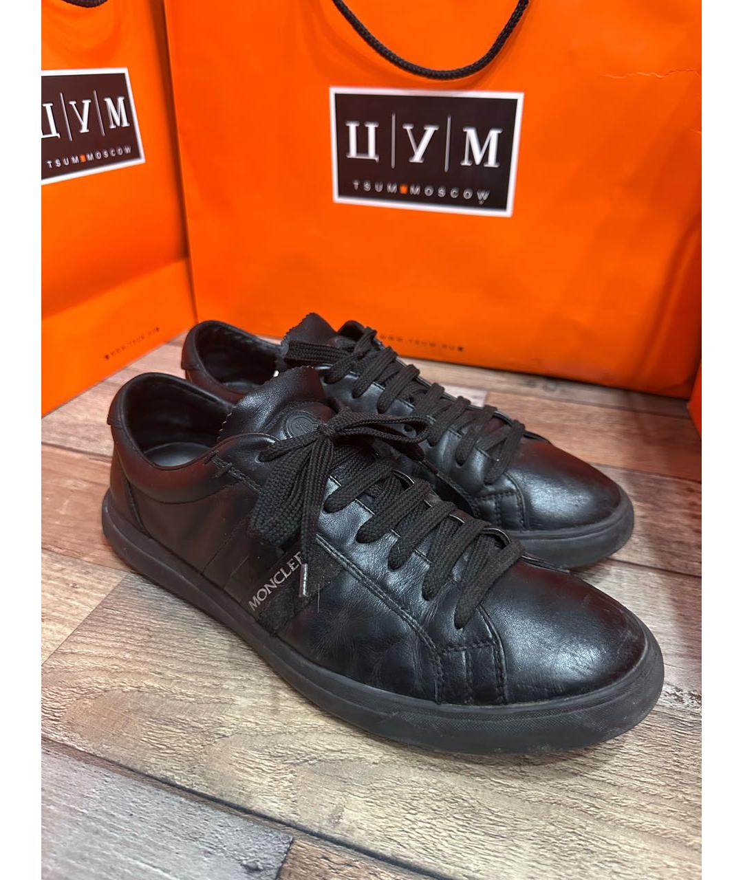 MONCLER Черные кожаные низкие кроссовки / кеды, фото 3
