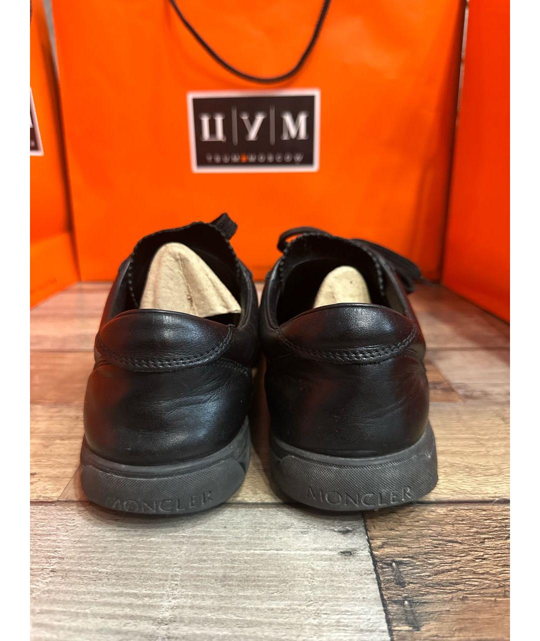 MONCLER Черные кожаные низкие кроссовки / кеды, фото 7