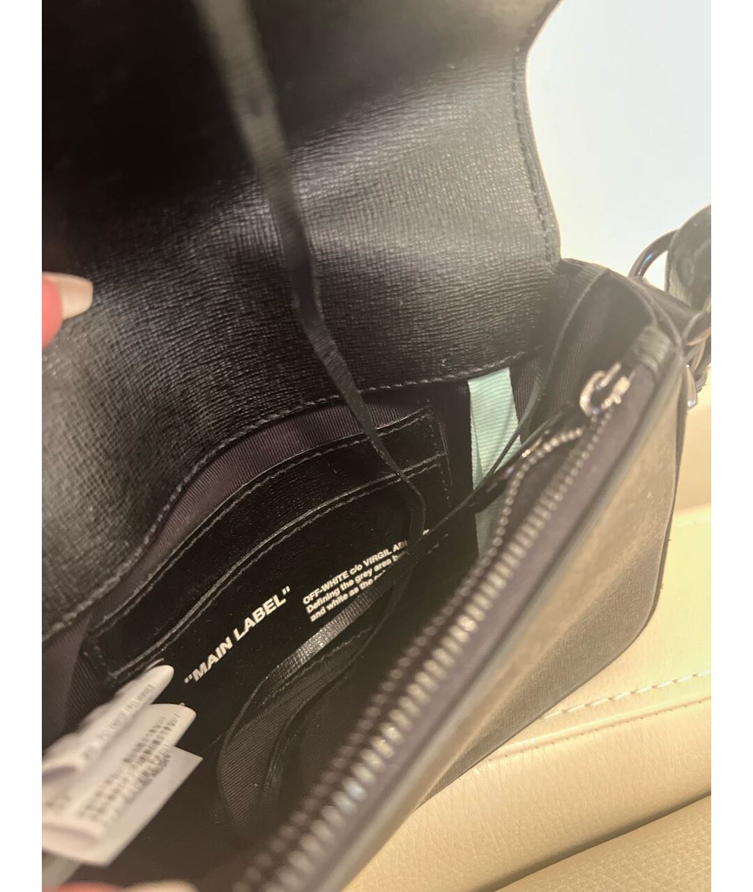 OFF-WHITE Черная кожаная сумка тоут, фото 4