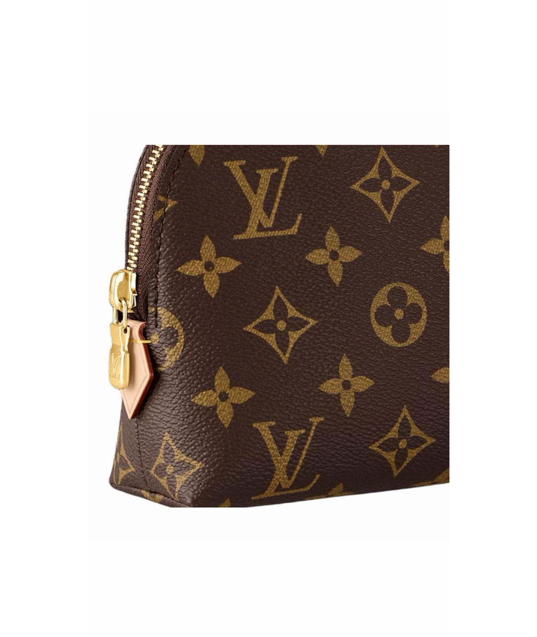 LOUIS VUITTON Коричневая кожаная косметичка, фото 6