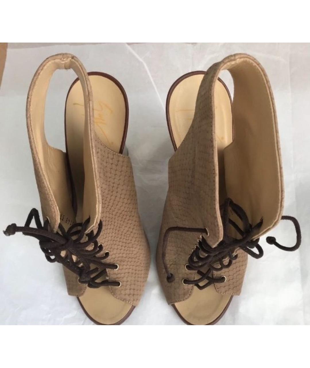 GIUSEPPE ZANOTTI DESIGN Коричневые кожаные босоножки, фото 2