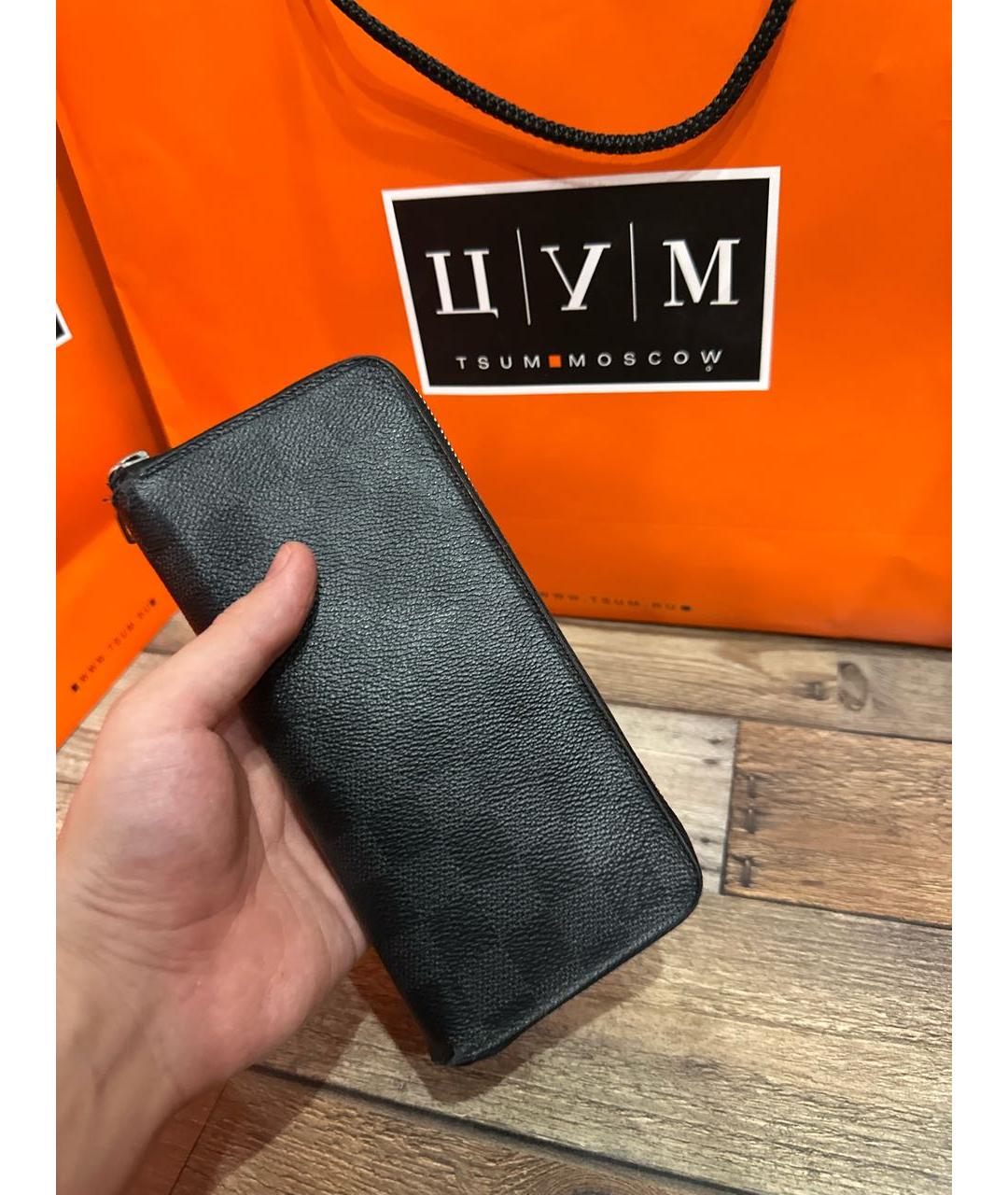 LOUIS VUITTON Антрацитовый кожаный кошелек, фото 4