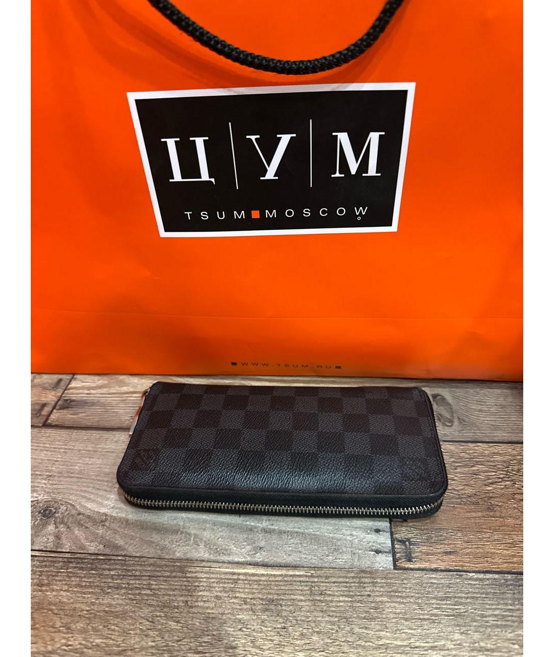 LOUIS VUITTON Антрацитовый кожаный кошелек, фото 2