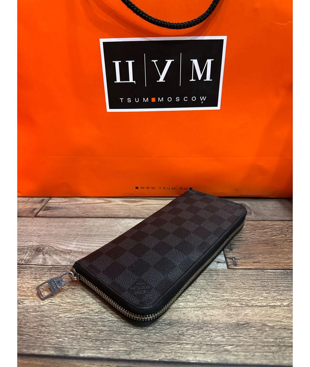 LOUIS VUITTON Антрацитовый кожаный кошелек, фото 9