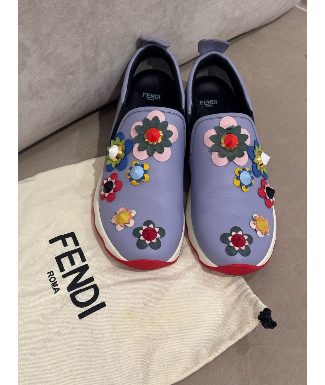 FENDI Голубые кожаные лоферы, фото 5