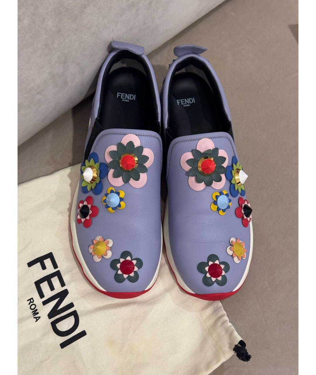 FENDI Голубые кожаные лоферы, фото 2