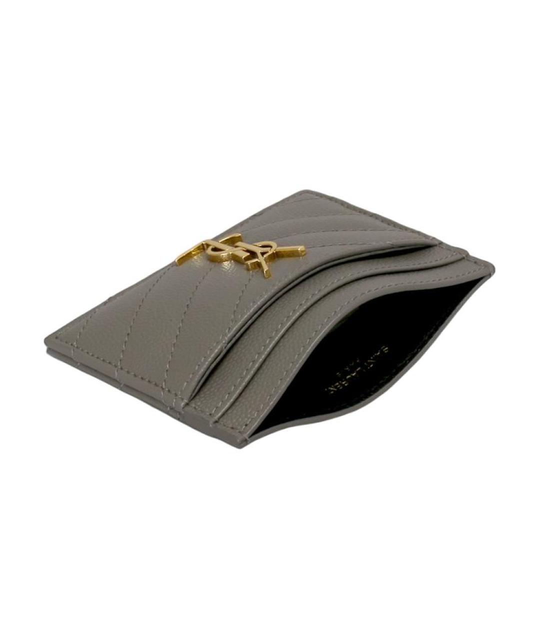 SAINT LAURENT Серый кожаный кардхолдер, фото 5