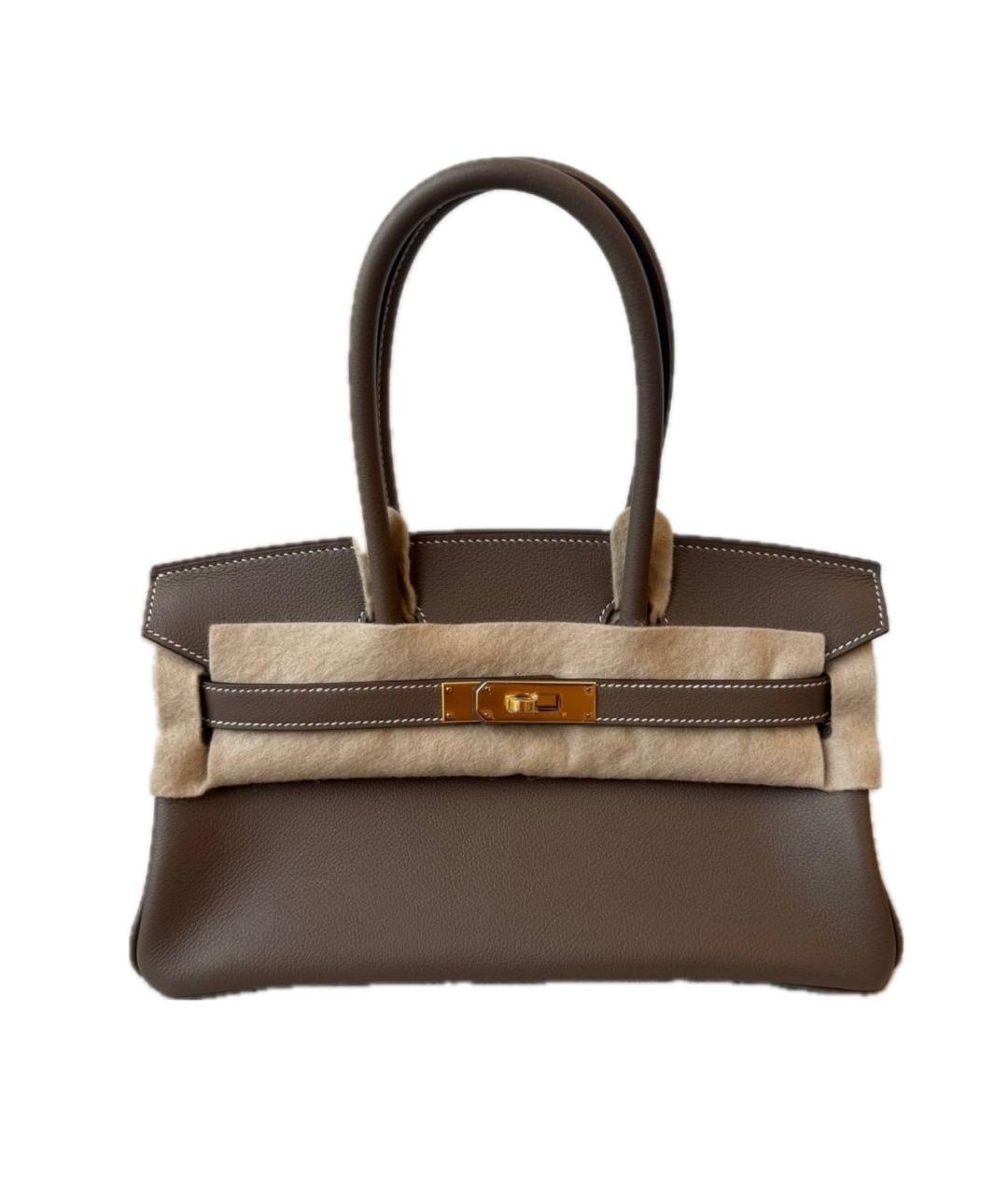 HERMES Коричневая кожаная сумка с короткими ручками, фото 9