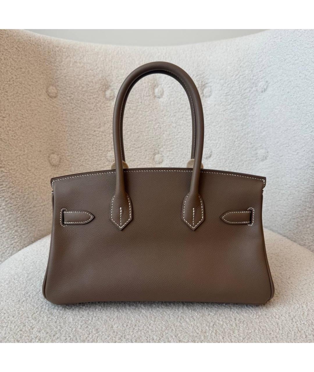 HERMES Коричневая кожаная сумка с короткими ручками, фото 4