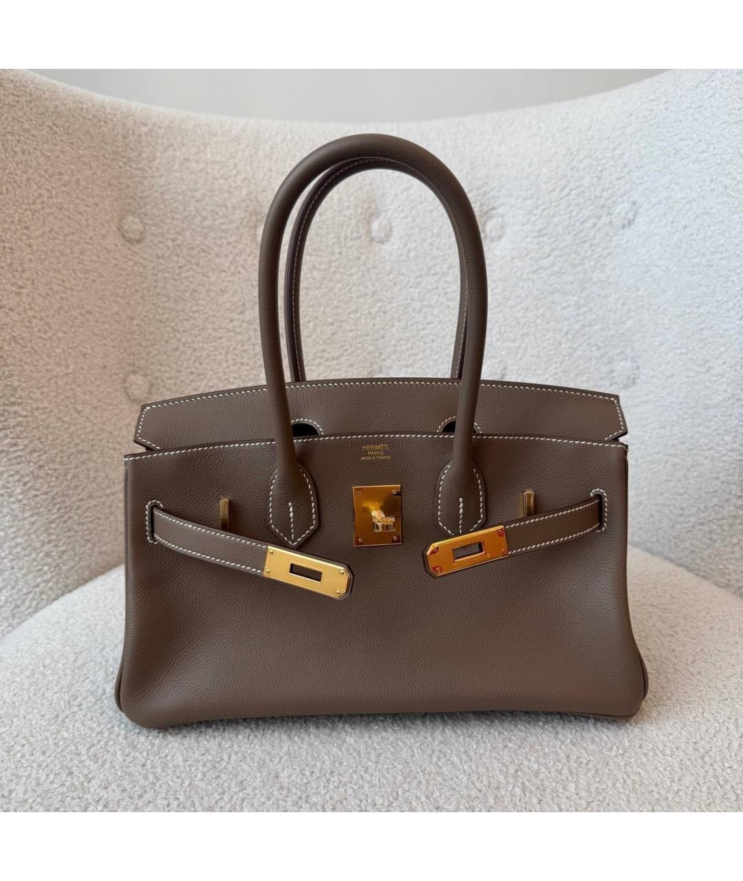 HERMES Коричневая кожаная сумка с короткими ручками, фото 3