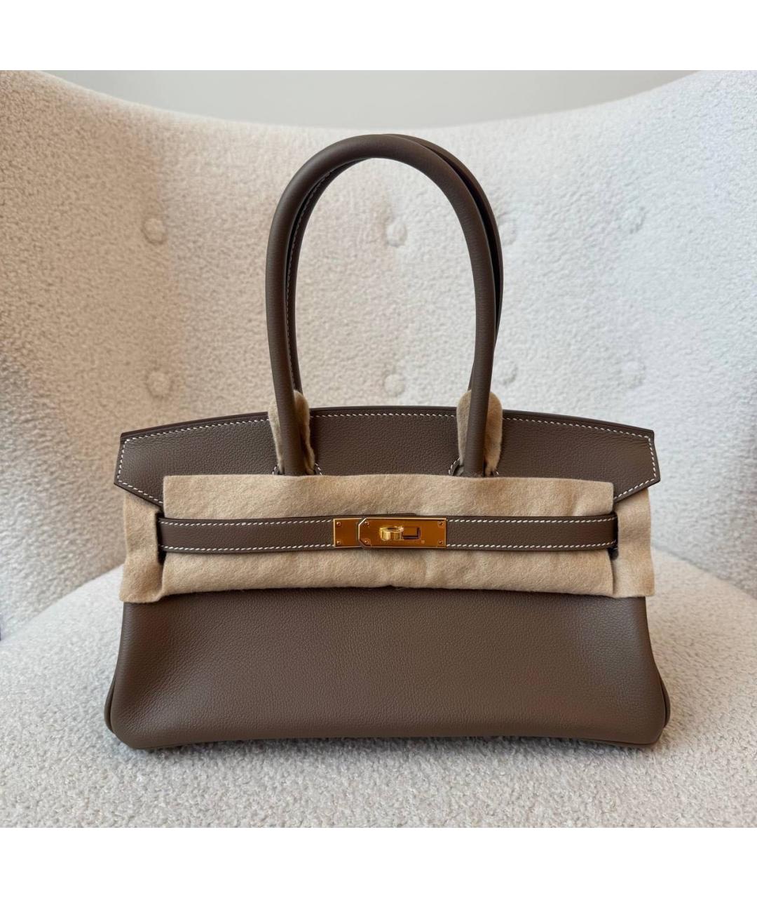 HERMES Коричневая кожаная сумка с короткими ручками, фото 2