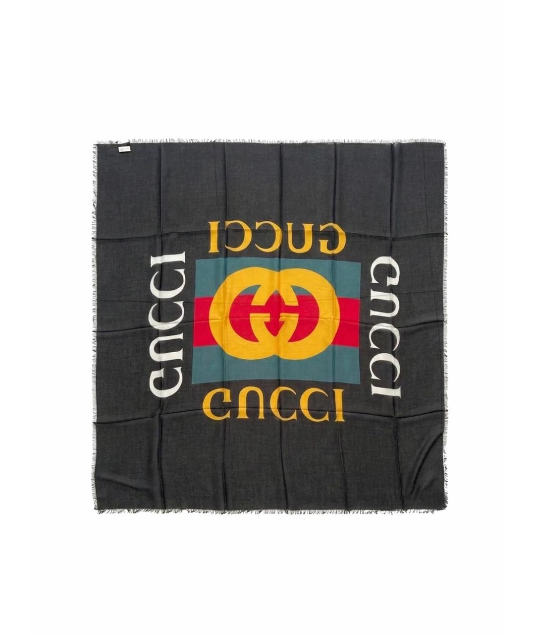 GUCCI Черный шелковый платок, фото 1