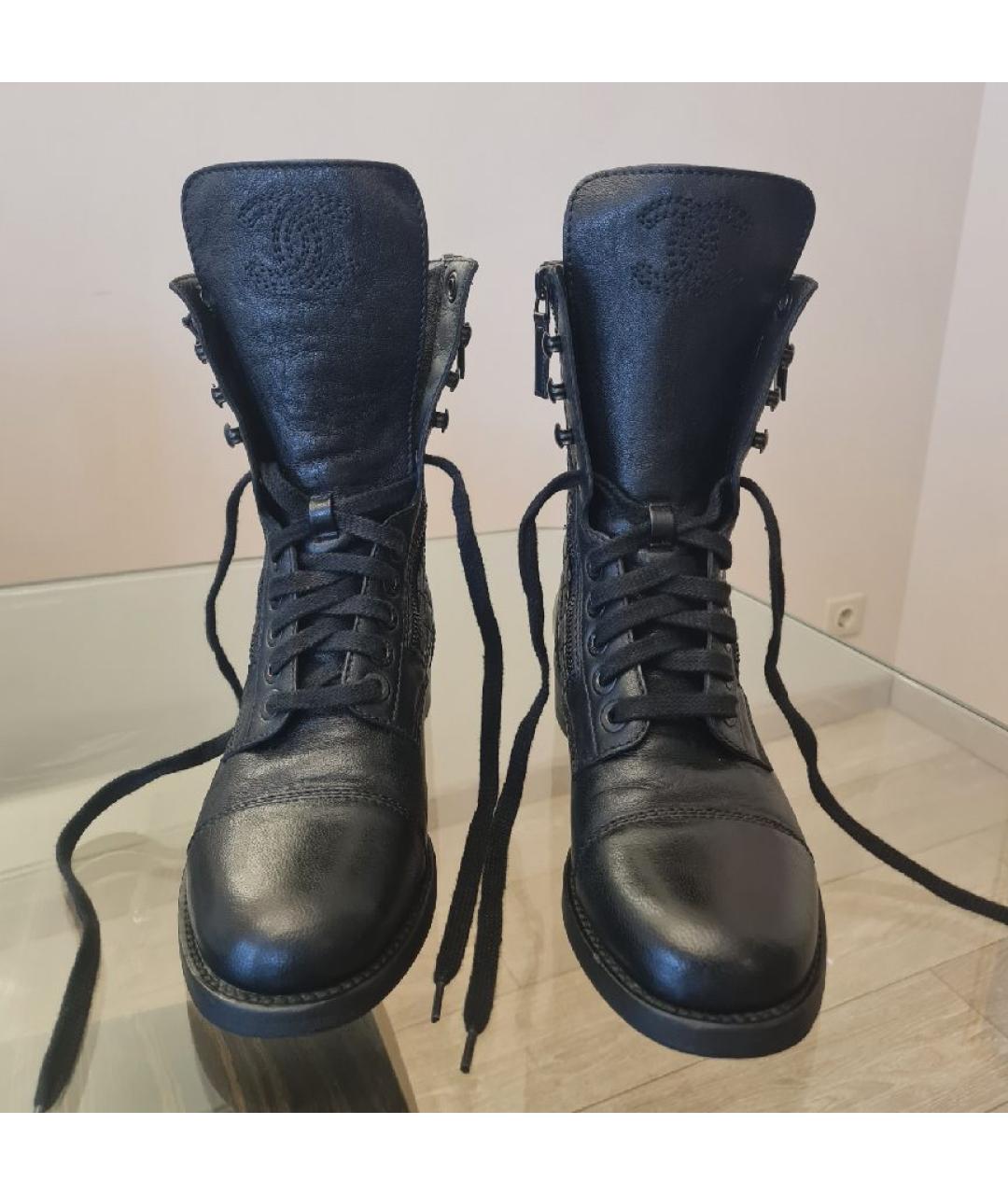 CHANEL Черные кожаные ботинки, фото 3