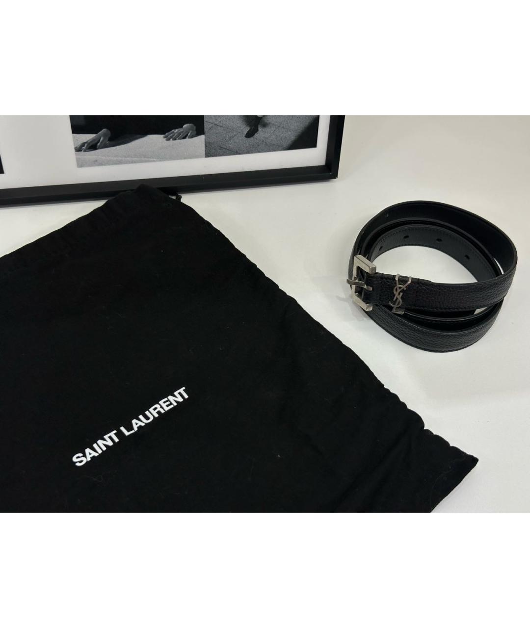 SAINT LAURENT Черный кожаный ремень, фото 2