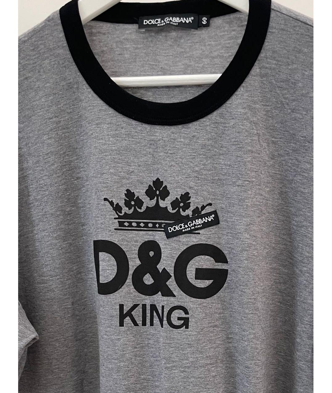DOLCE&GABBANA Серая хлопковая футболка, фото 3