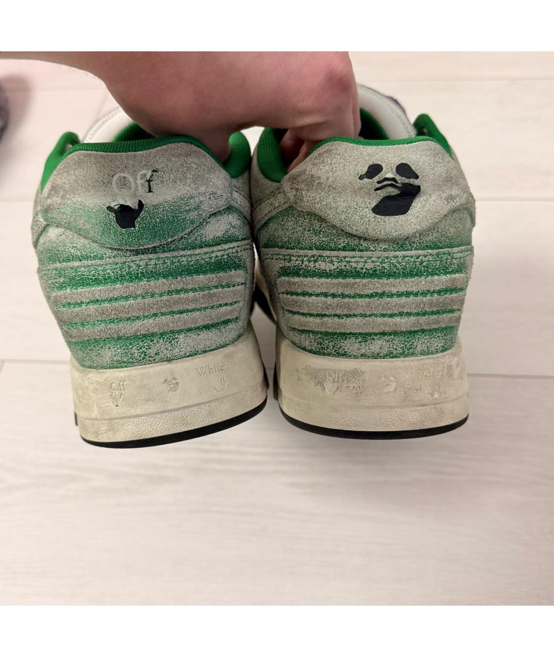 OFF-WHITE Зеленые кожаные низкие кроссовки / кеды, фото 4