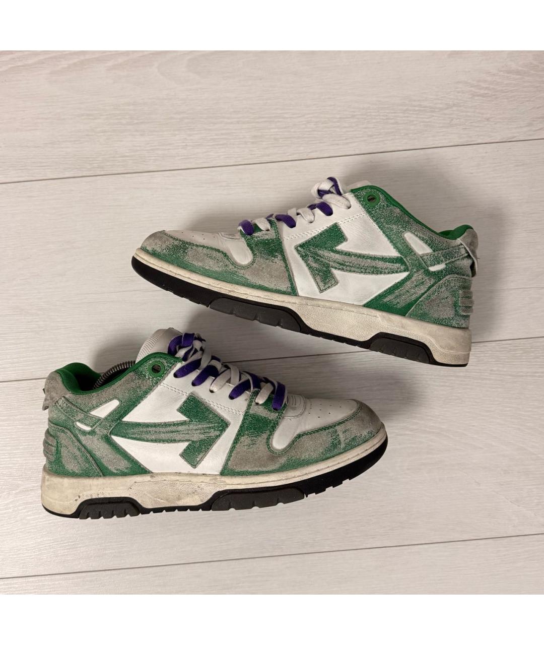 OFF-WHITE Зеленые кожаные низкие кроссовки / кеды, фото 5