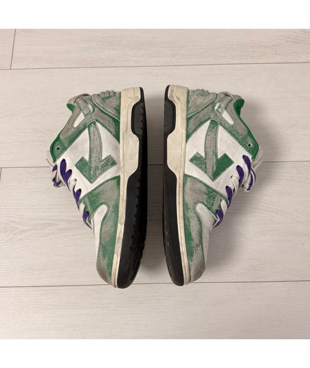 OFF-WHITE Зеленые кожаные низкие кроссовки / кеды, фото 3