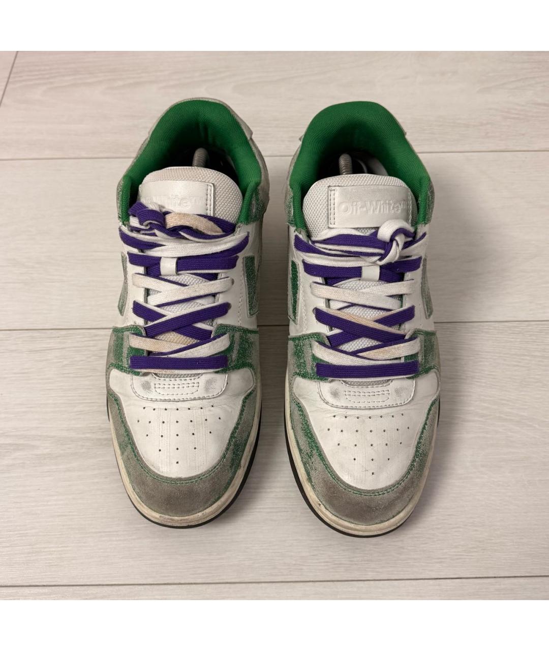 OFF-WHITE Зеленые кожаные низкие кроссовки / кеды, фото 2