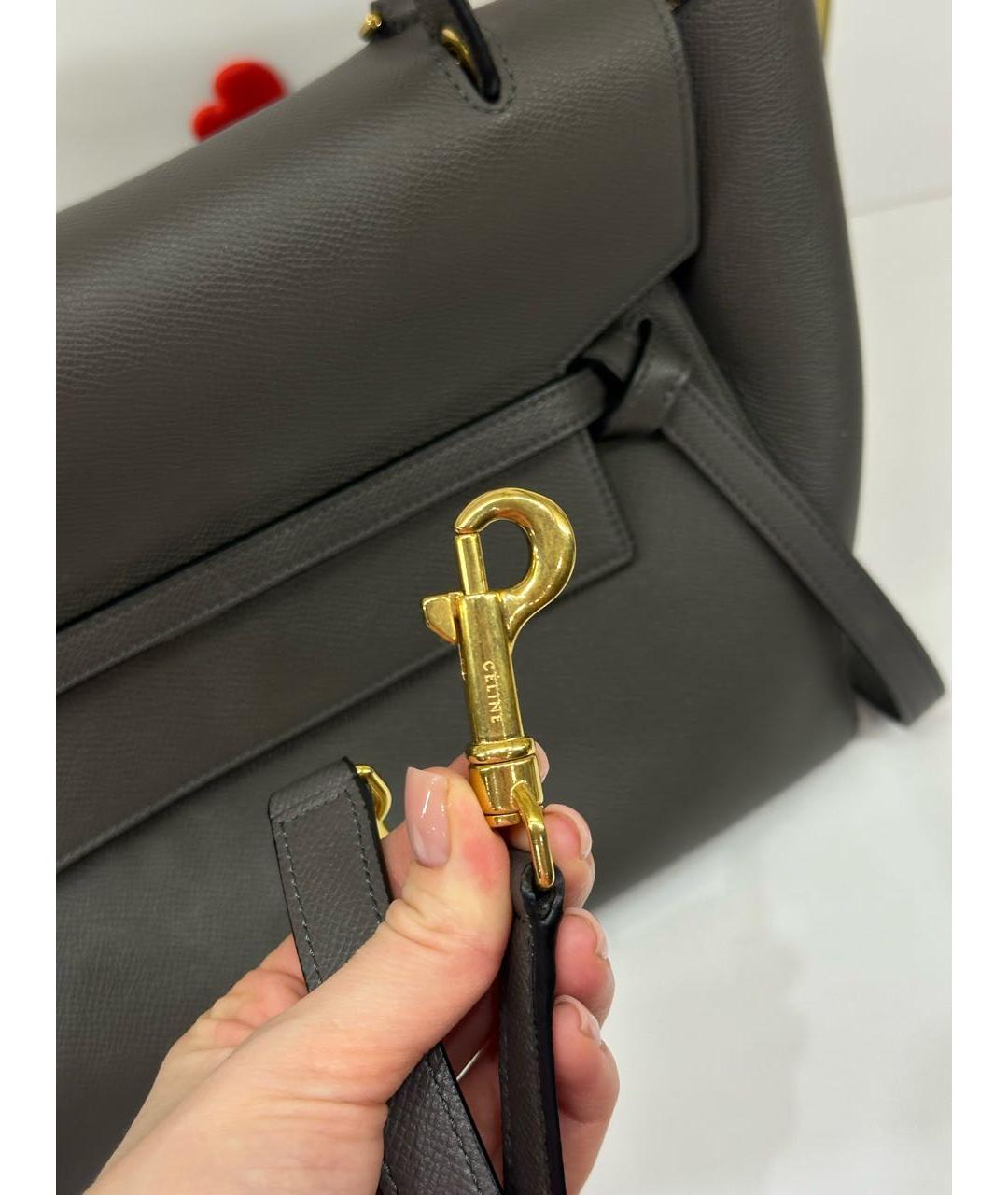 CELINE Антрацитовая кожаная сумка тоут, фото 7