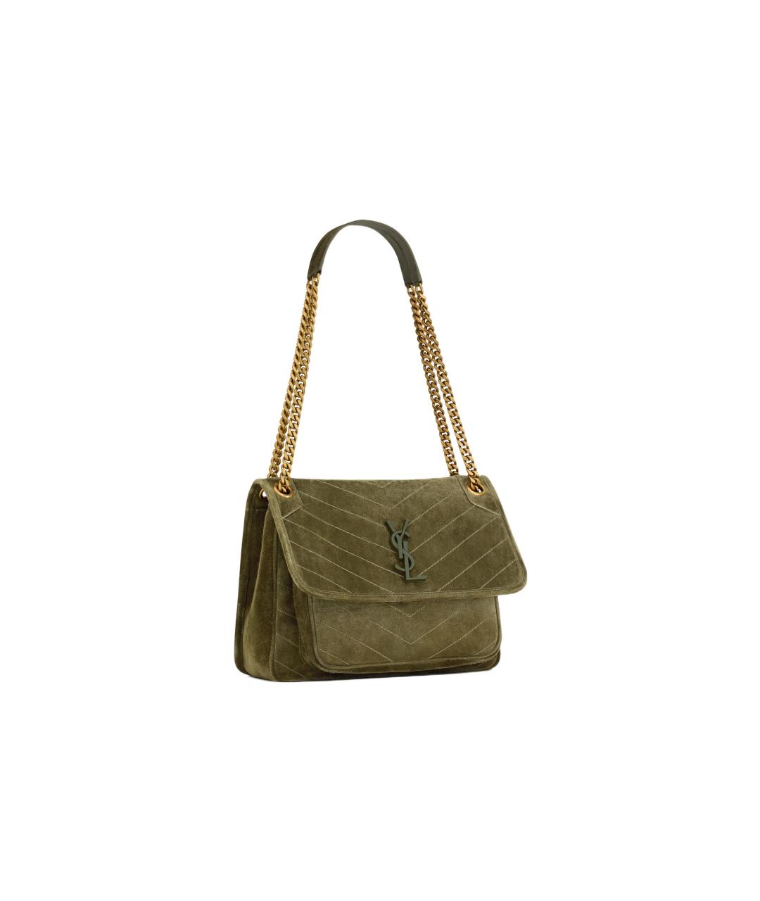 SAINT LAURENT Хаки замшевая сумка через плечо, фото 2