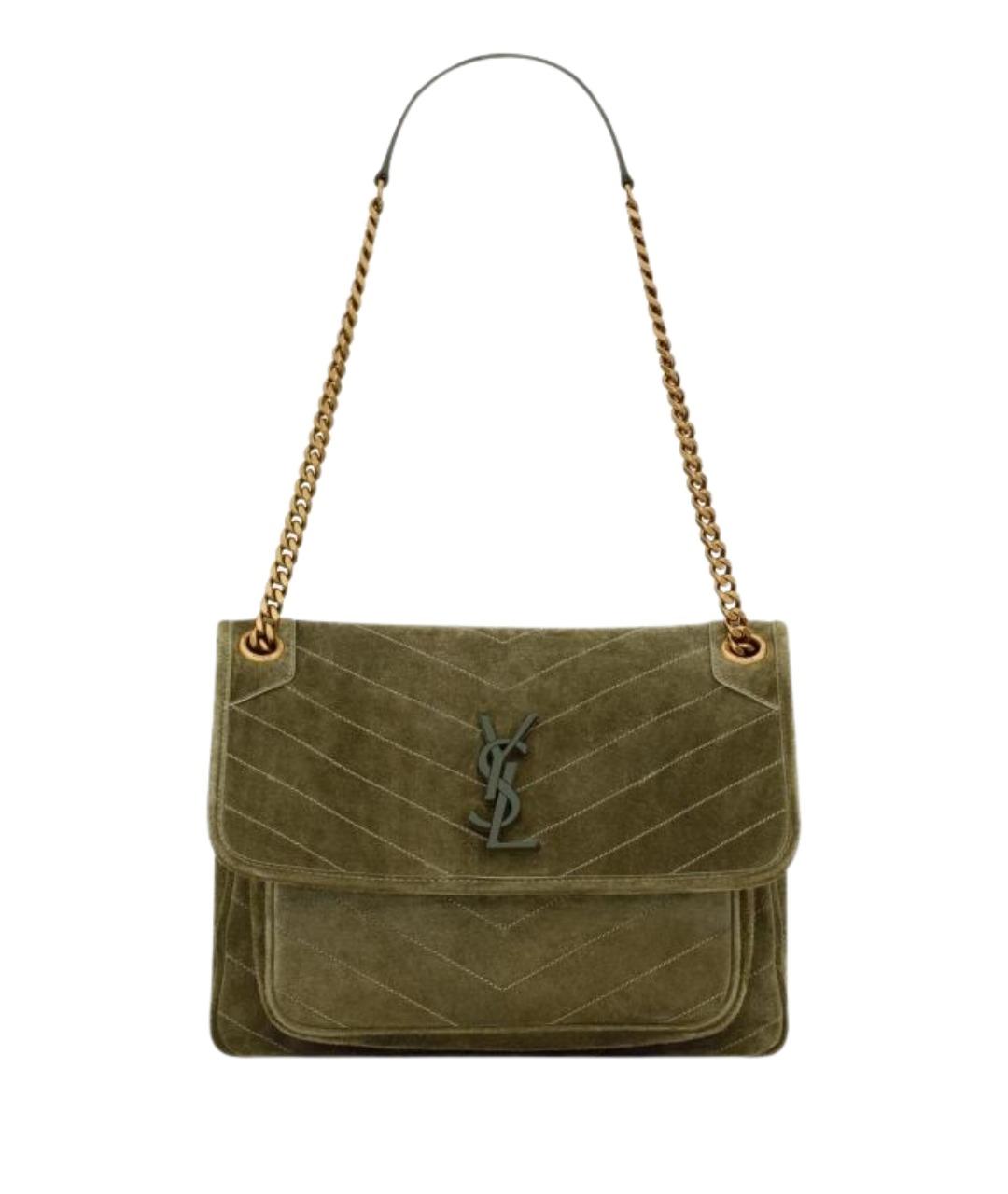 SAINT LAURENT Хаки замшевая сумка через плечо, фото 1
