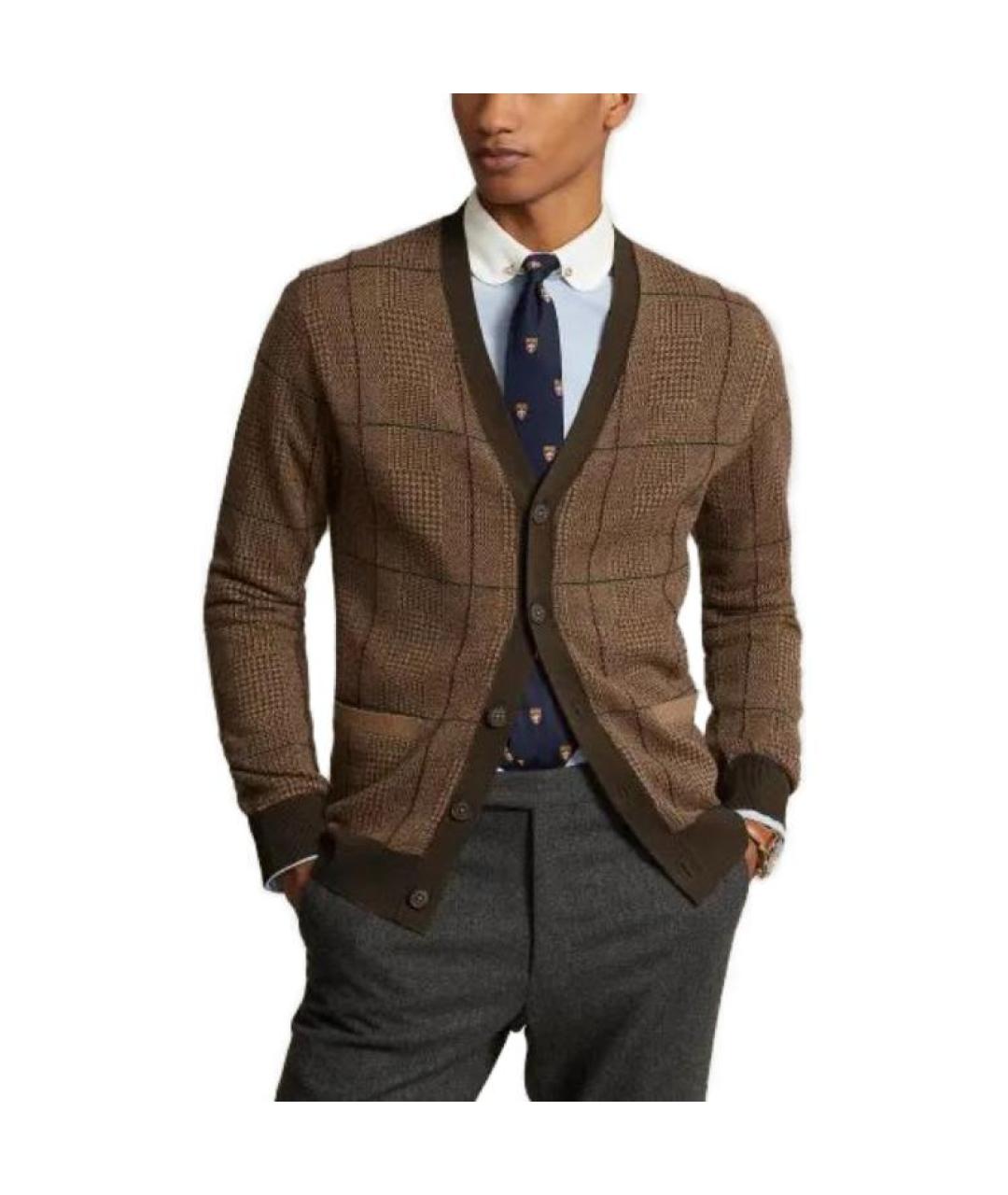 POLO RALPH LAUREN Коричневый шерстяной кардиган, фото 3