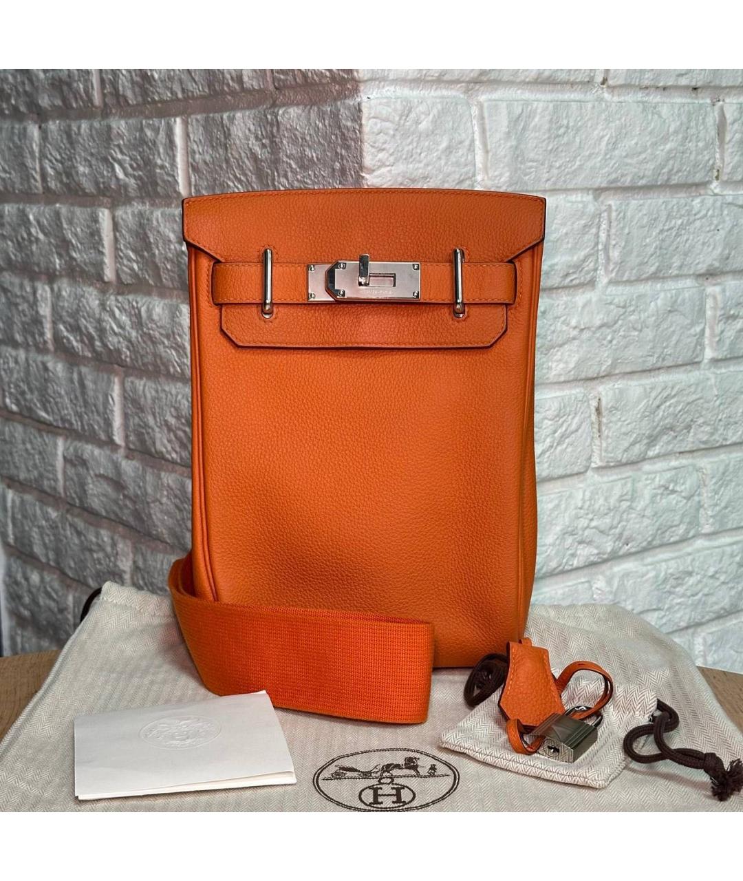 HERMES Оранжевая кожаная сумка на плечо, фото 4