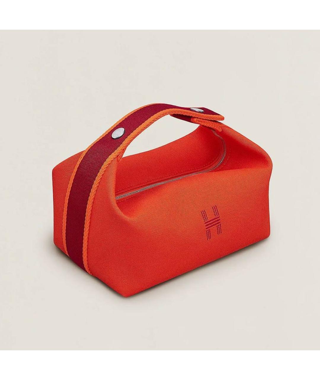 HERMES Оранжевая тканевая косметичка, фото 7