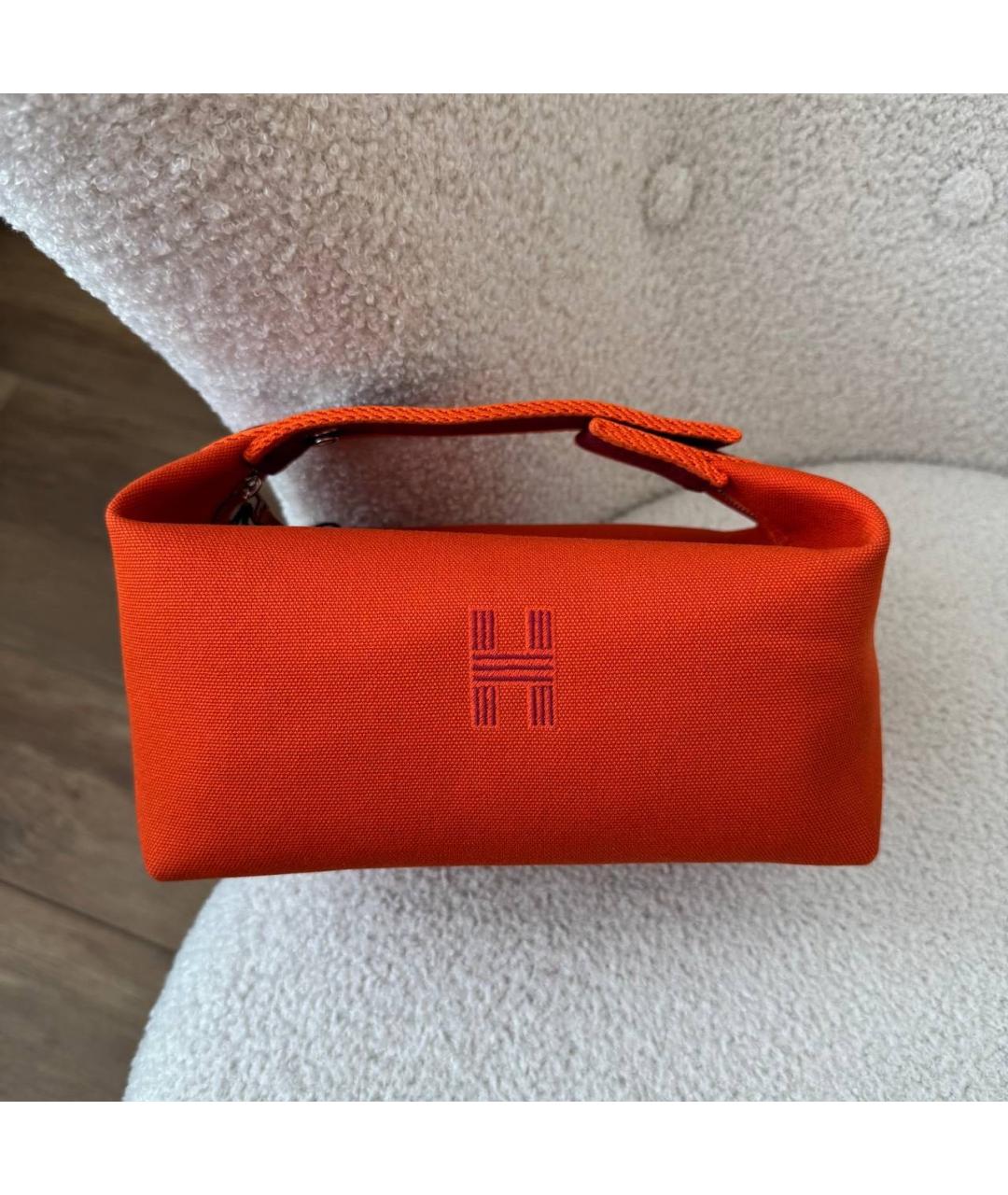 HERMES Оранжевая тканевая косметичка, фото 2