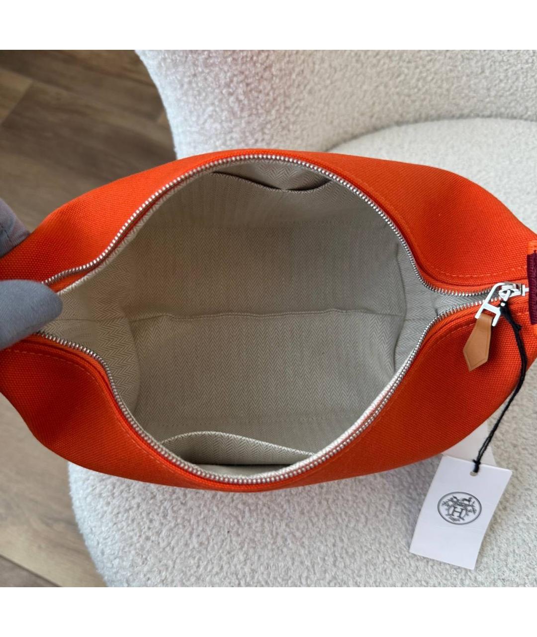 HERMES Оранжевая тканевая косметичка, фото 6