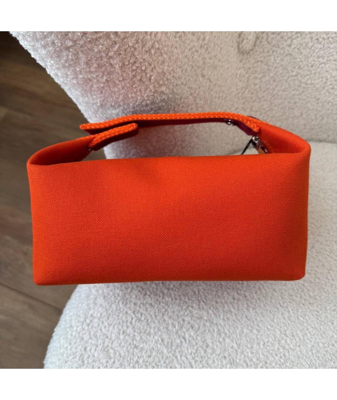 HERMES Оранжевая тканевая косметичка, фото 3