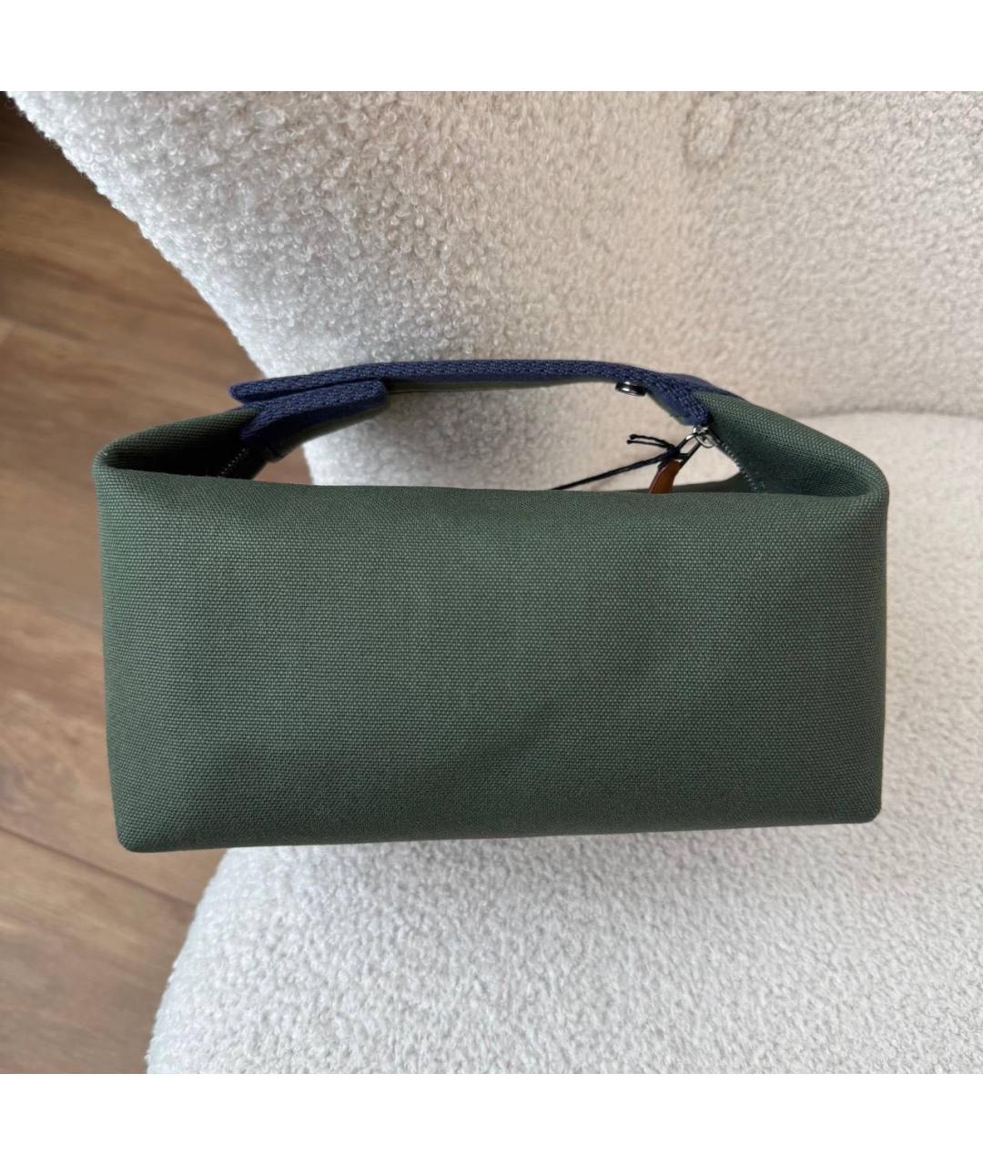 HERMES Зеленая тканевая косметичка, фото 3