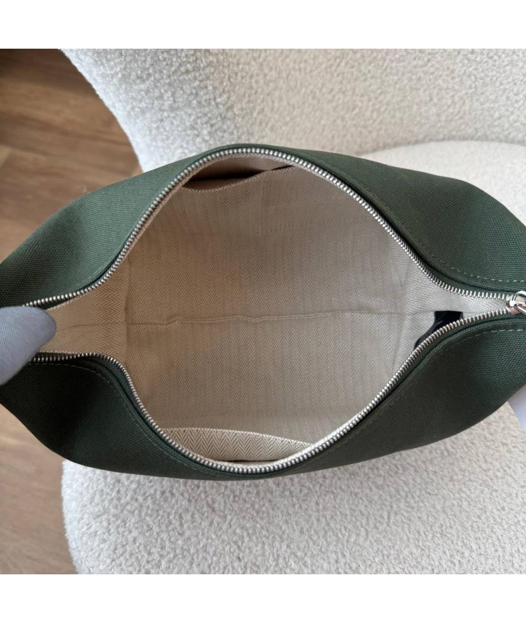 HERMES Зеленая тканевая косметичка, фото 6