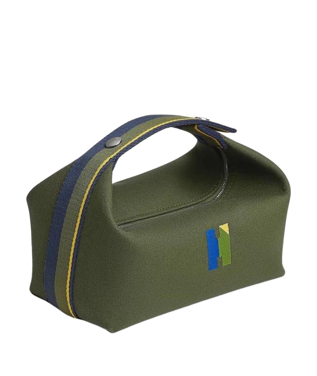 HERMES Зеленая тканевая косметичка, фото 1