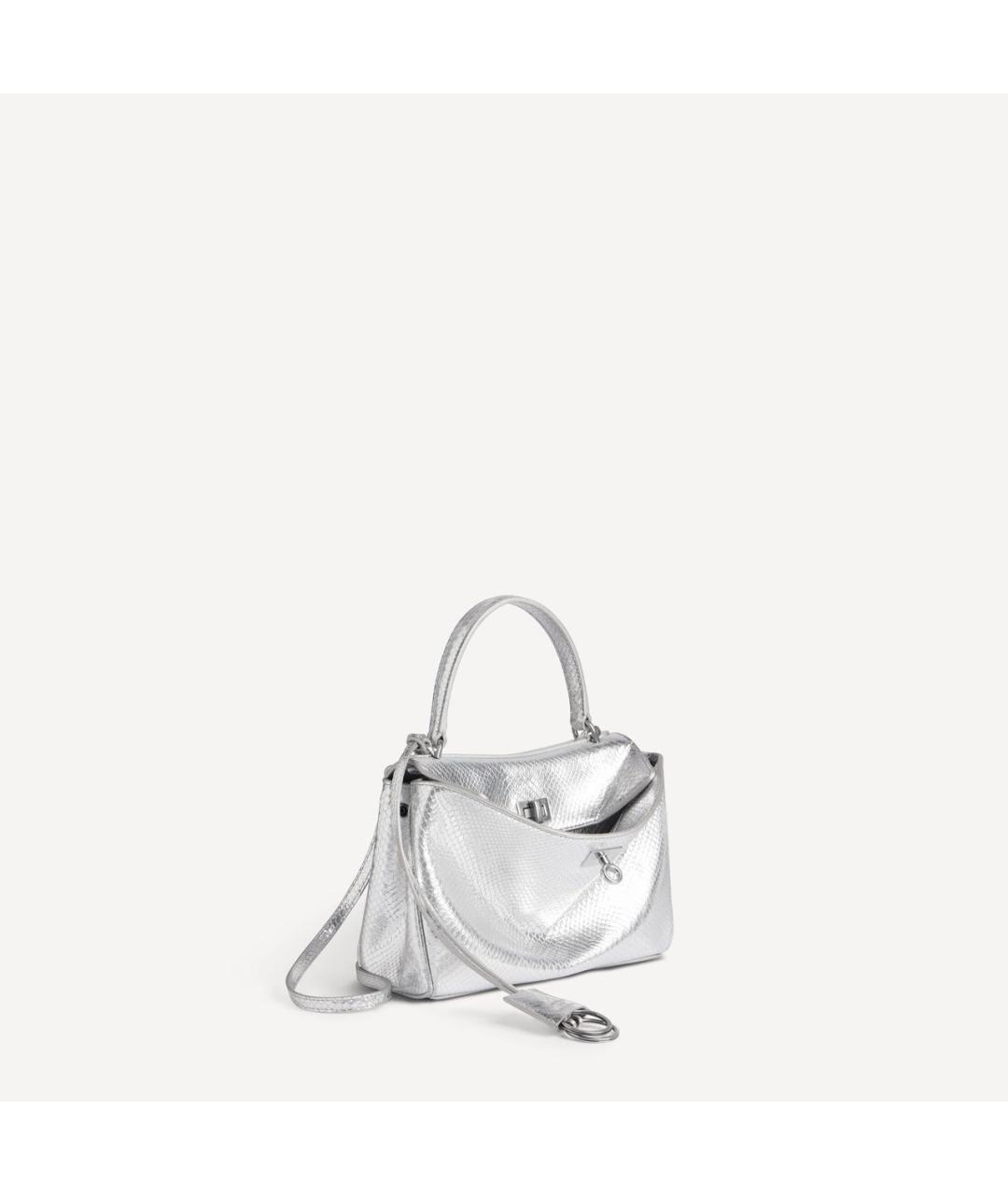 BALENCIAGA Серебряная кожаная сумка с короткими ручками, фото 7