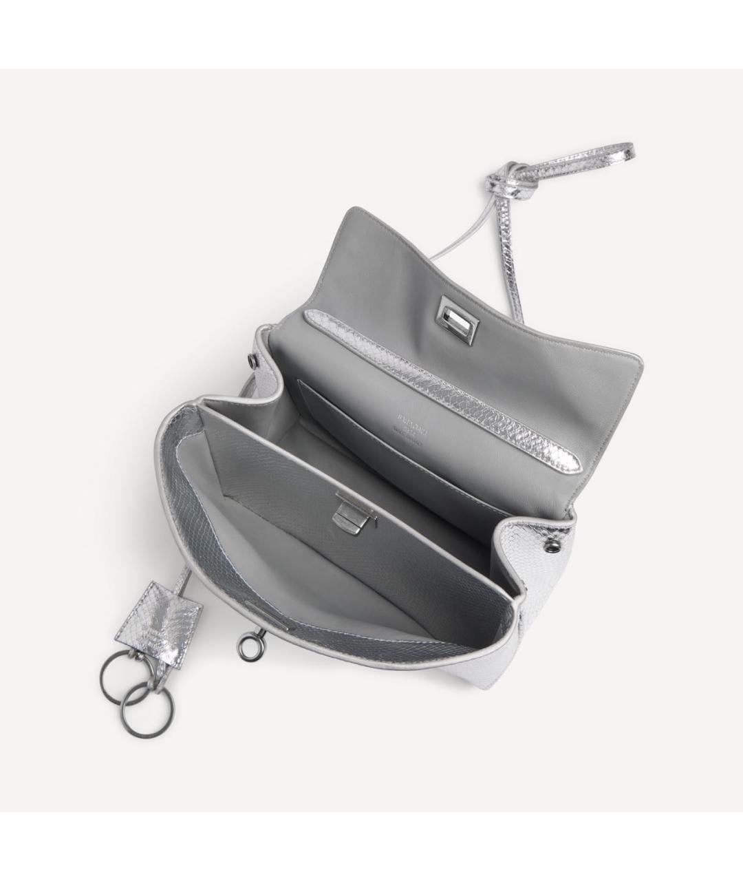 BALENCIAGA Серебряная кожаная сумка с короткими ручками, фото 6