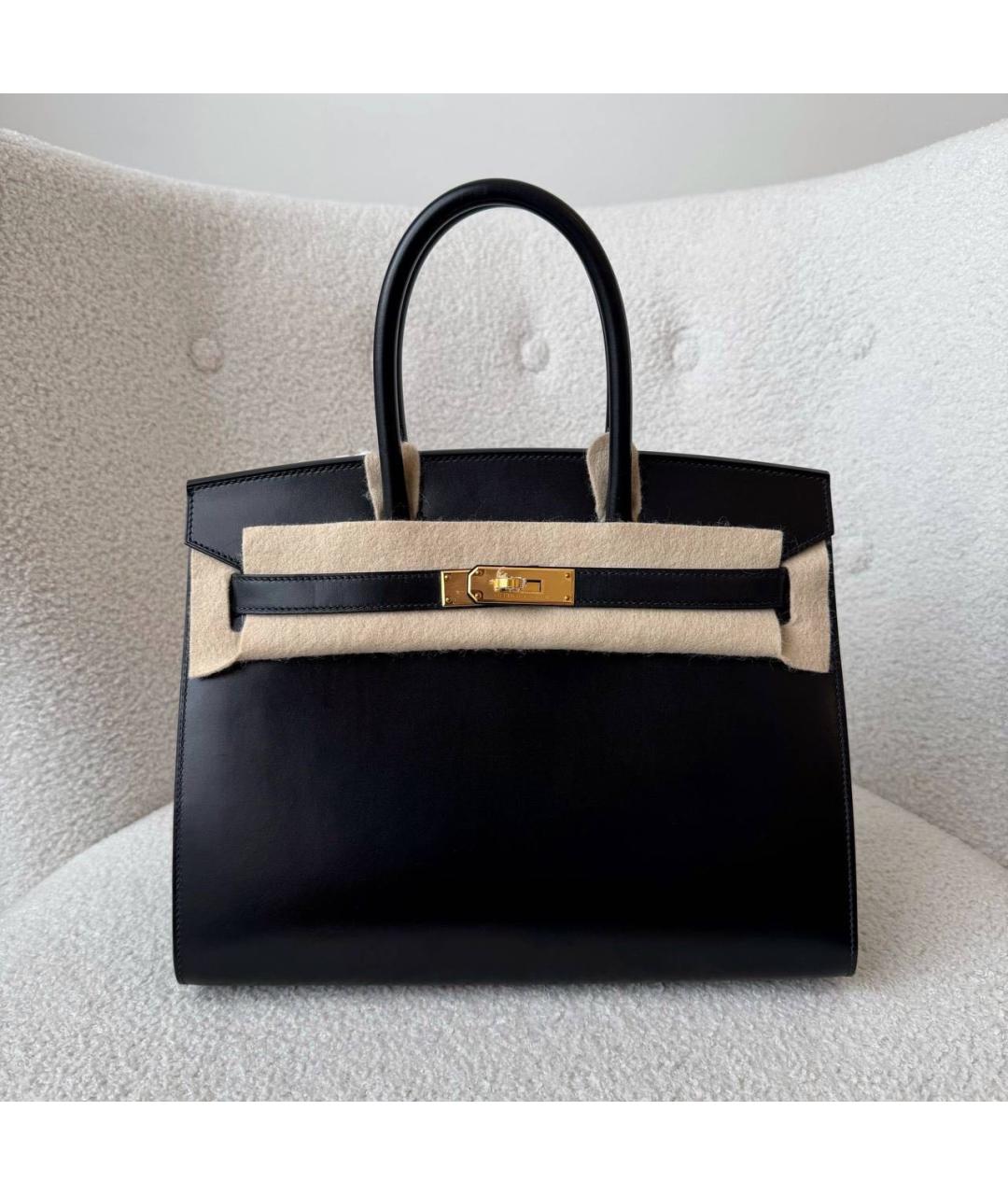 HERMES Черная кожаная сумка с короткими ручками, фото 2