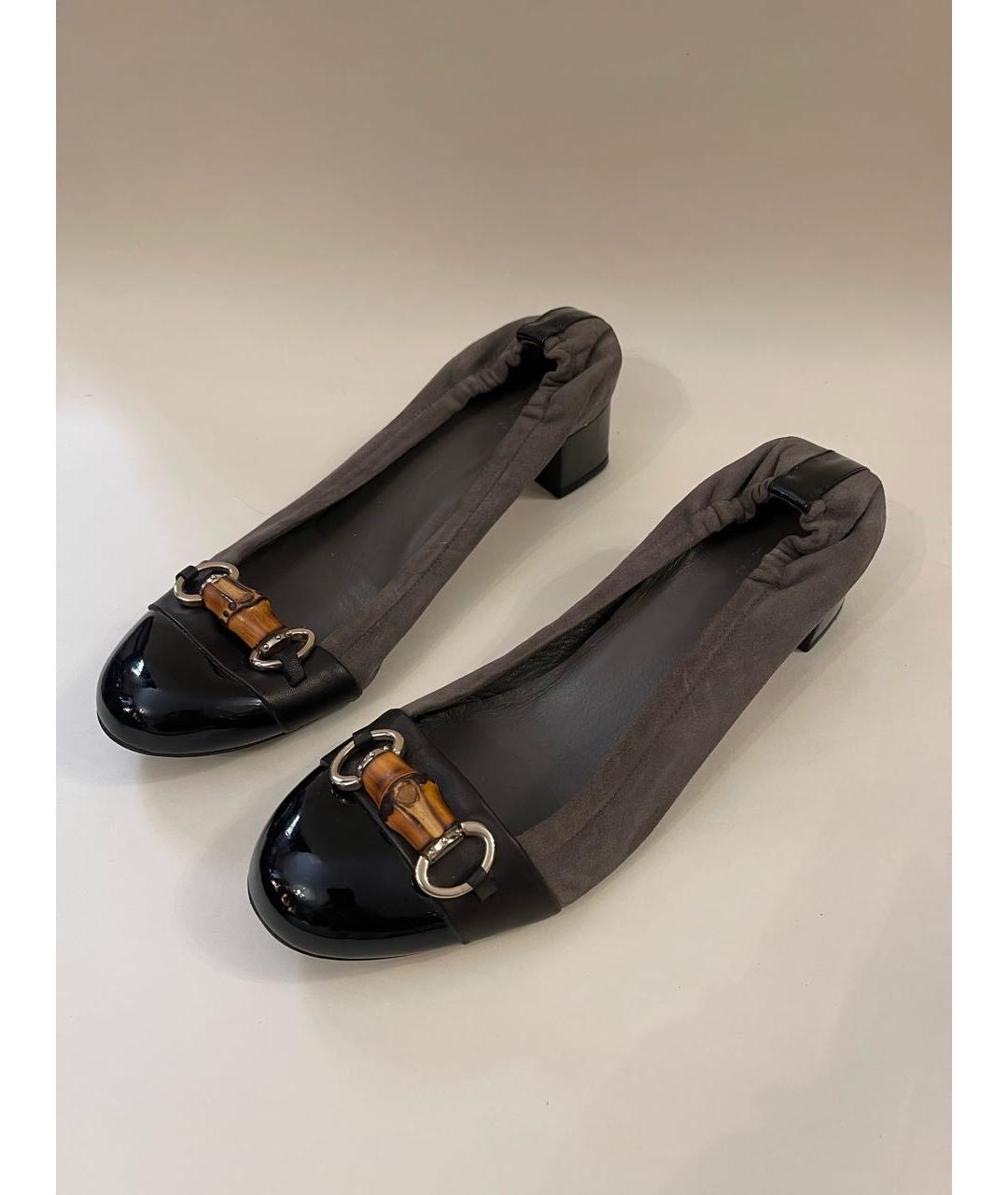 GUCCI Антрацитовые замшевые лодочки на низком каблуке, фото 2