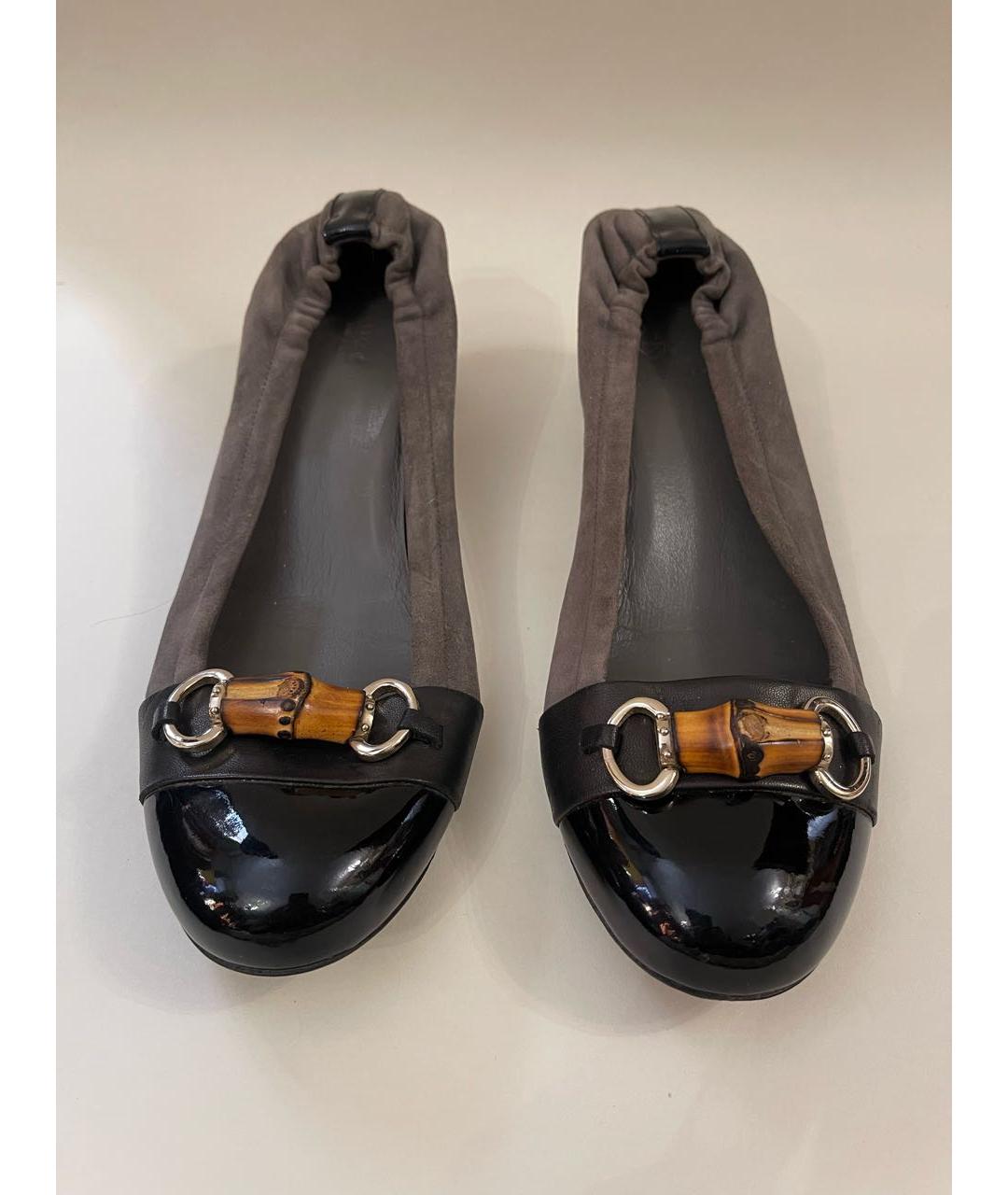 GUCCI Антрацитовые замшевые лодочки на низком каблуке, фото 3