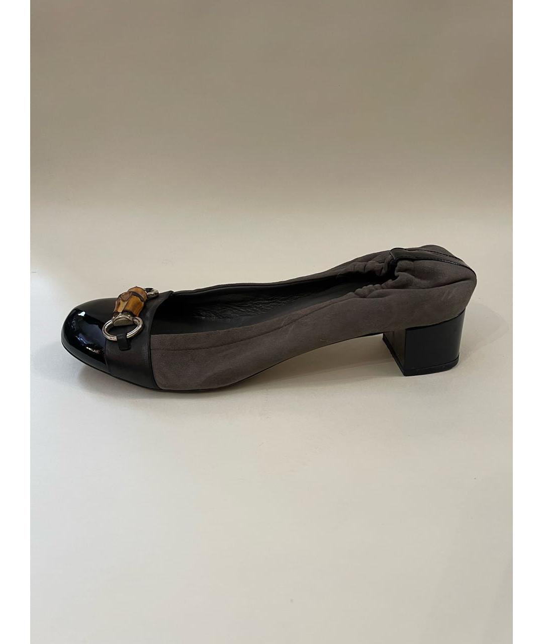 GUCCI Антрацитовые замшевые лодочки на низком каблуке, фото 9